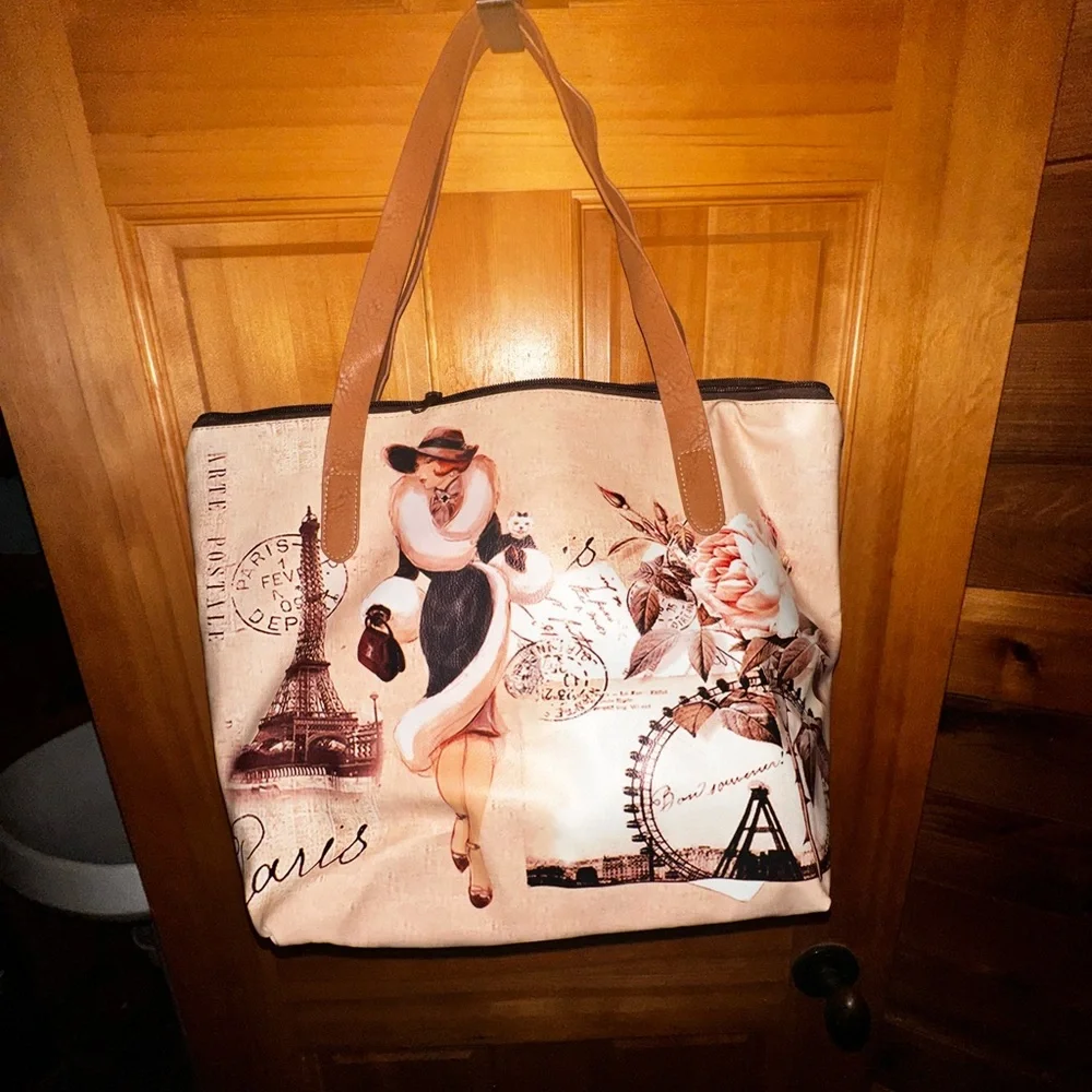 Elegant Parisian Print Tote Bag - Picture 2 of 5